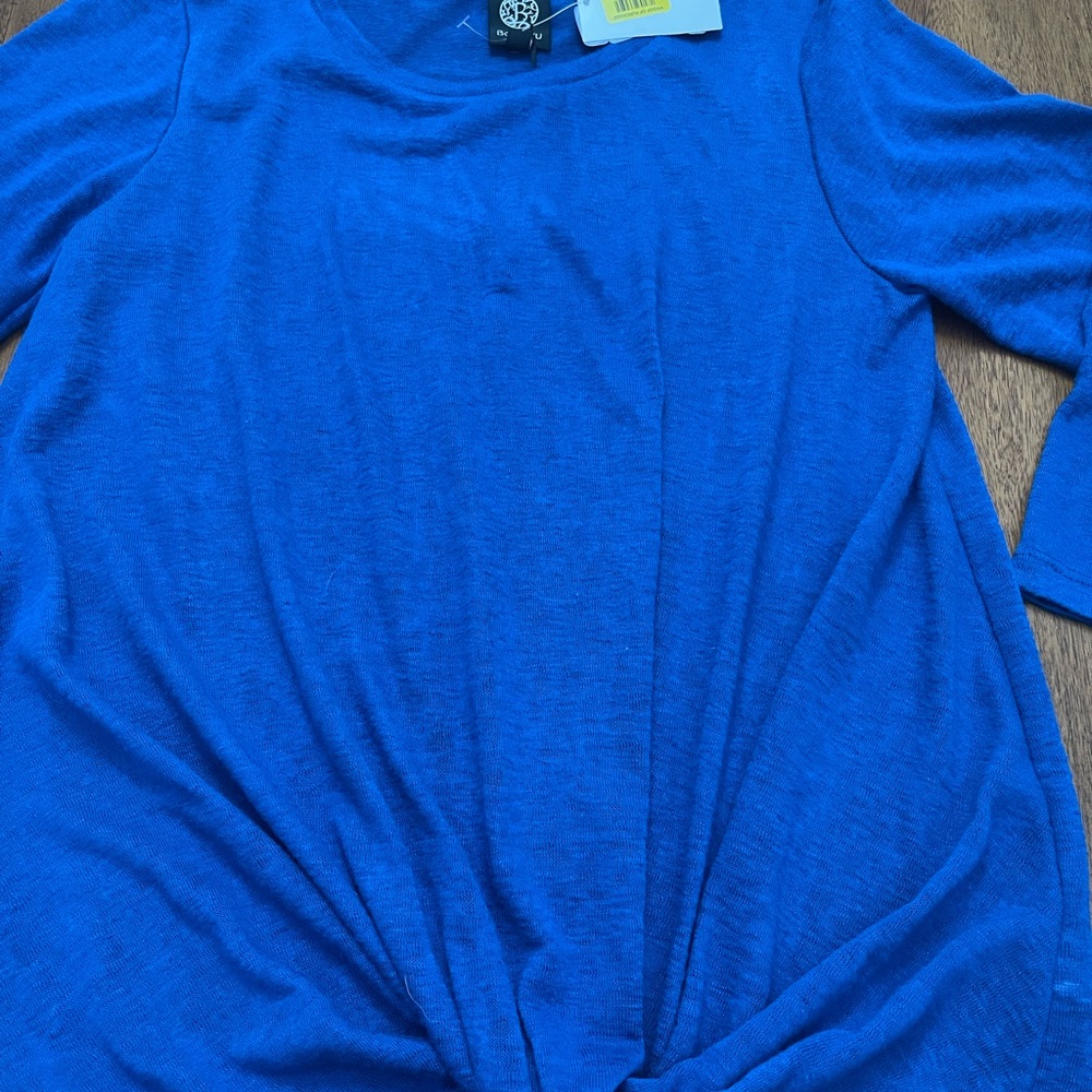 NWT Bobeau Blue Burnout Knot Front 3/4 Sleeve Top Sz Medium